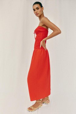 ZARA ПЛАТЬЕ МИДИ С ЭЛАСТИЧНЫМ ЛИФОМ, КРАСНЫЙ