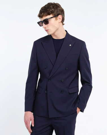 Мужской двубортный костюм (синий) Б72