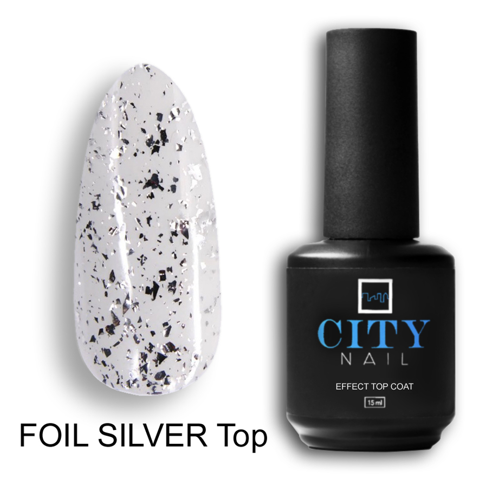 CITY-NAIL FOIL SILVER Top Топ c поталью 15мл