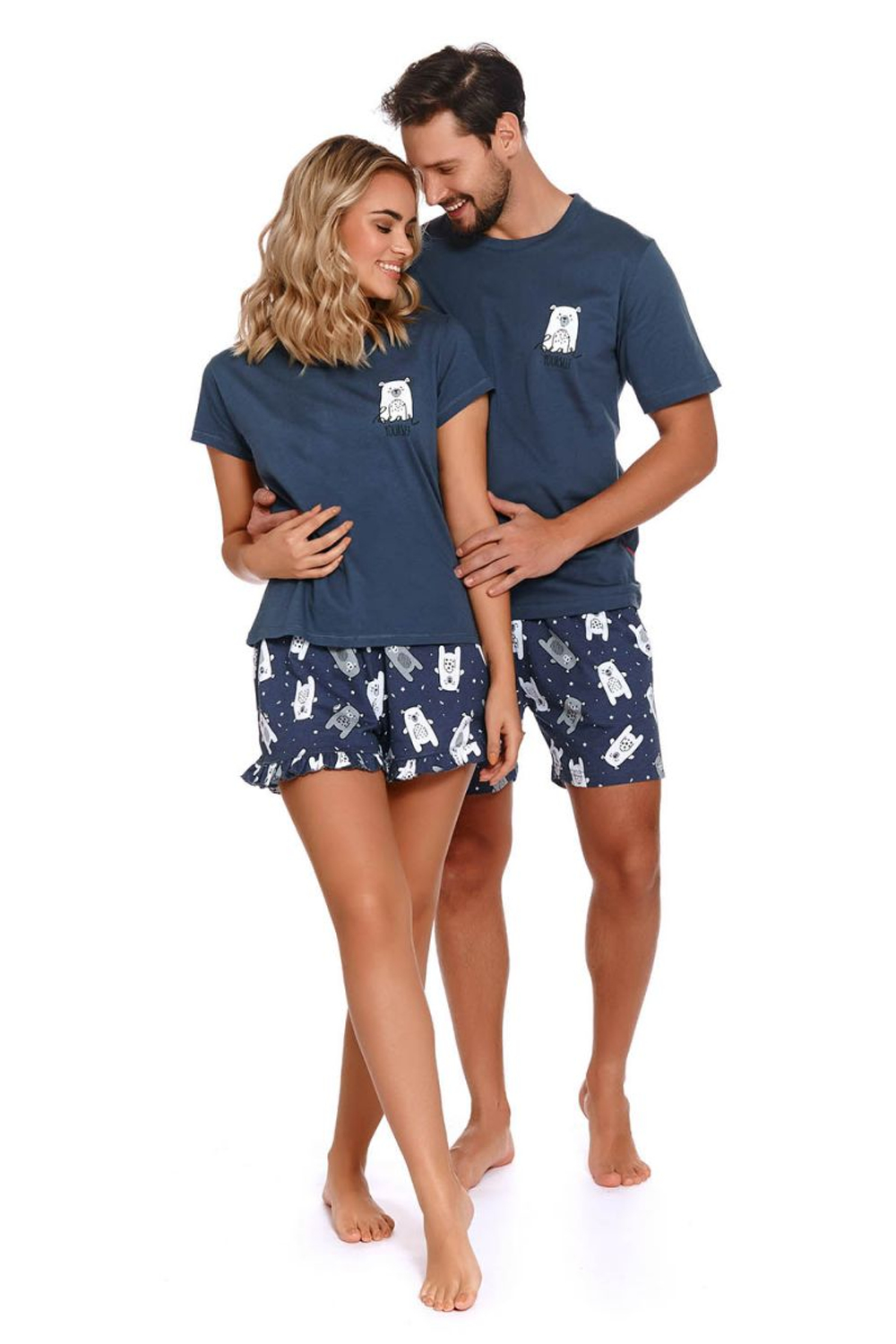 Хлопковая пижама с принтом в виде мишек (Размер: M) (Цвет: синий)