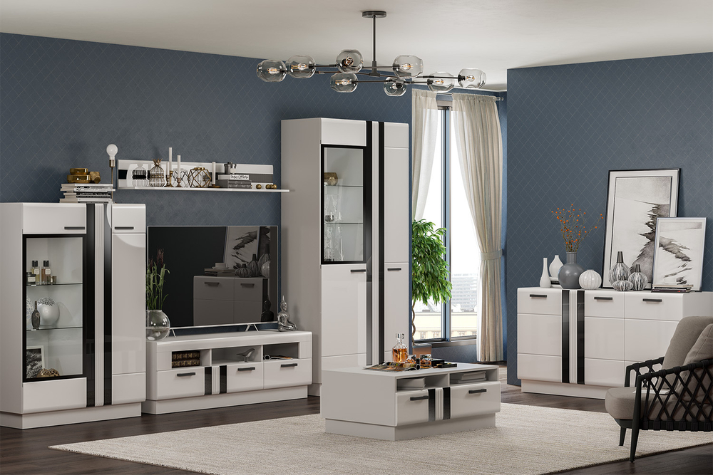 Тумба ТВ Магнолия, Белый глянец холодный