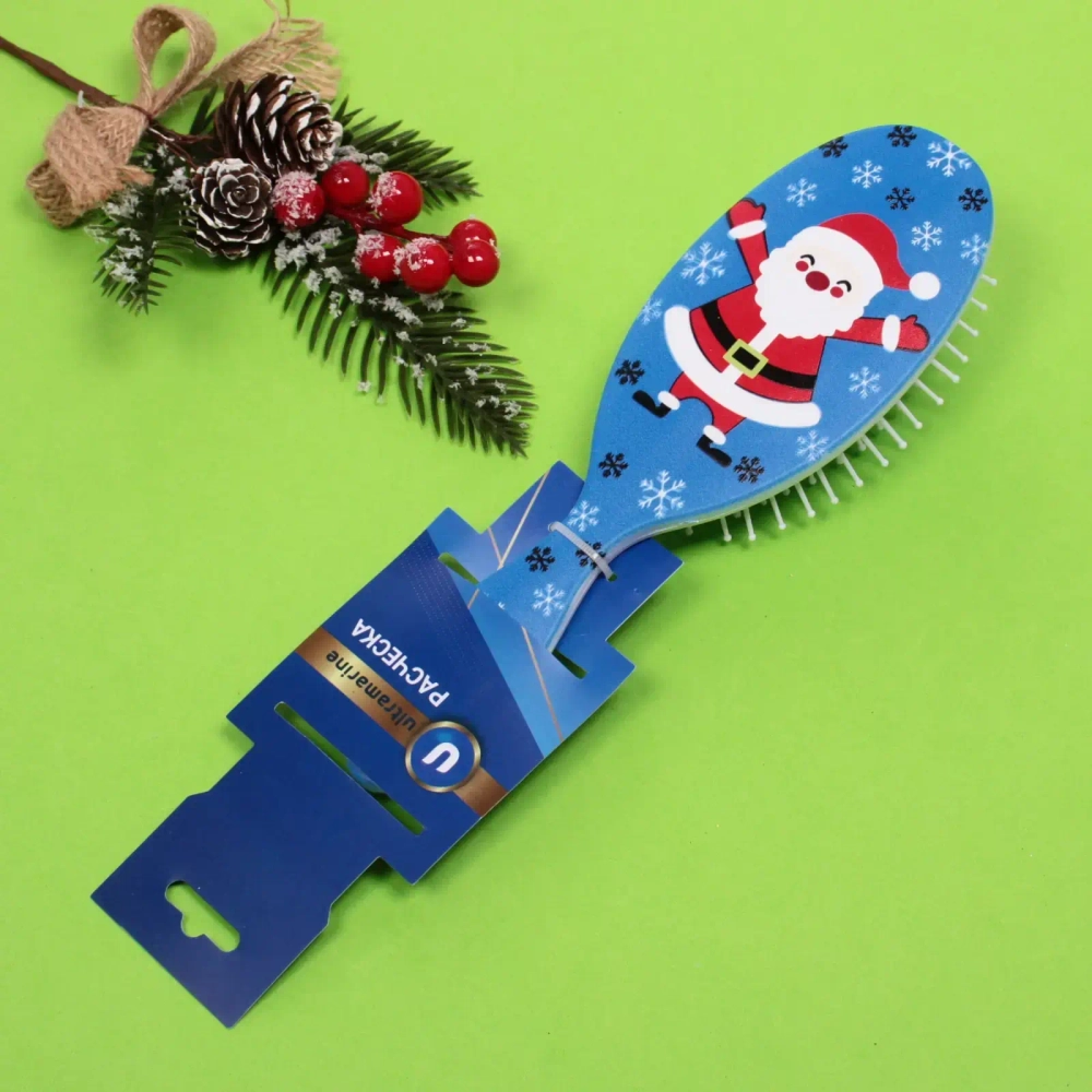 Расчёска массажная «Mon Possier - Весёлый Дед Мороз», цвет синий, 7,5*22,5см