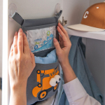 Кармашки для детского сада, на липучке. Экскаватор с глазками-помпонами