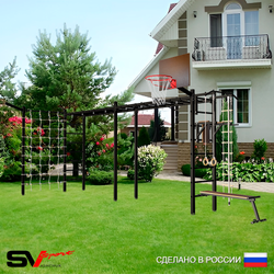 Уличная шведская стенка Sv Sport рукоход х 2 с комплектом турник прямой У51055К (Турник/Брусья/Скамья/Щит баскет/Кронш бокс/Канат/кольца/лестница/Сетка)