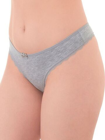 Трусики-стринги из хлопка с кружевом по ножке (Размер: M) (Цвет: серый)