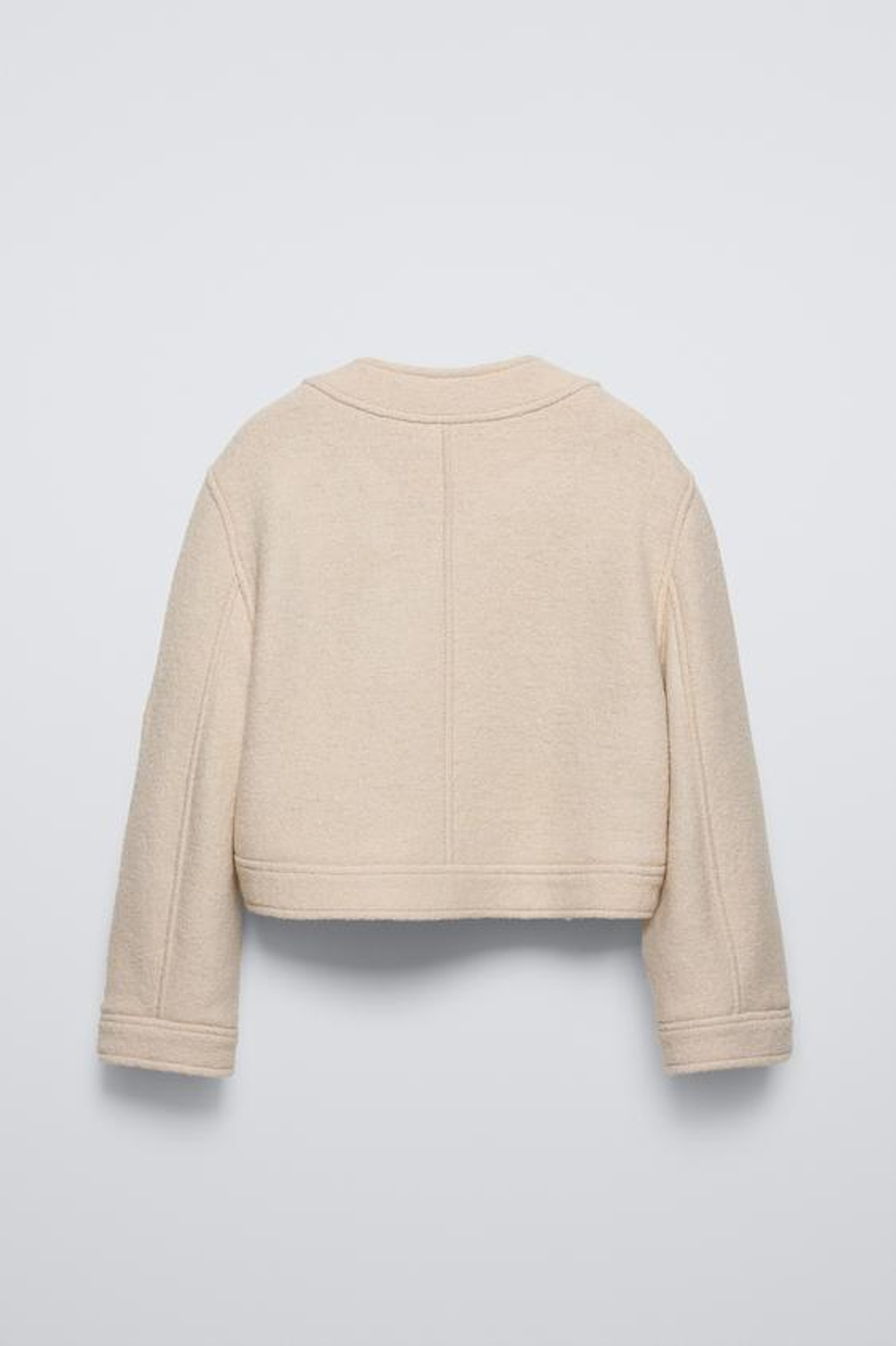 ZARA ЖАКЕТ ИЗ СМЕСОВОЙ ШЕРСТИ БУКЛЕ С БАНТОМ, ЭКРЮ