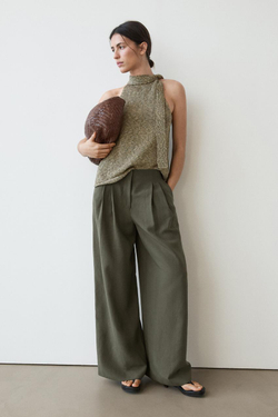 Massimo Dutti Брюки с широкими штанинами и вытачками, хаки