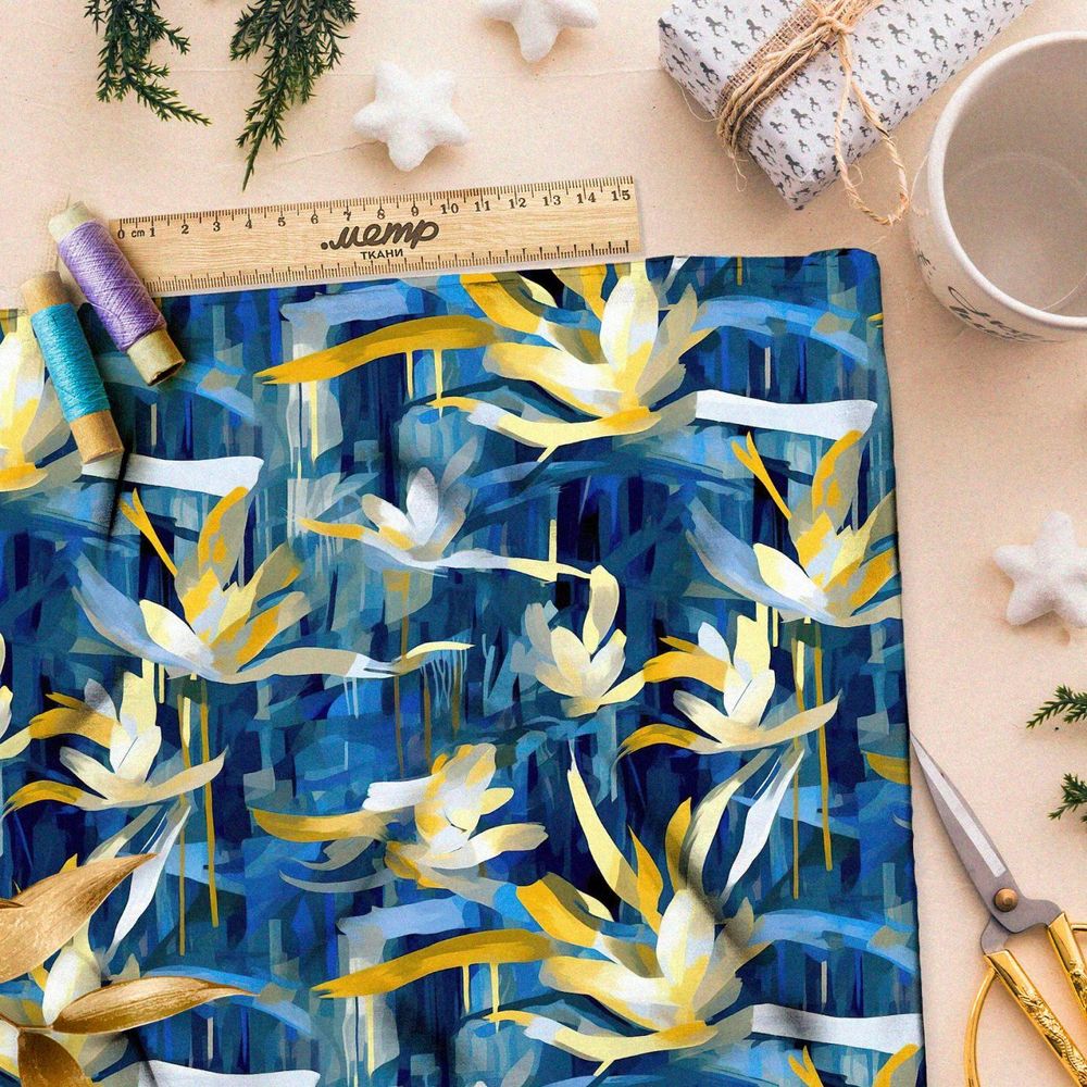 Ткань премиум интерлок цветочная абстракция