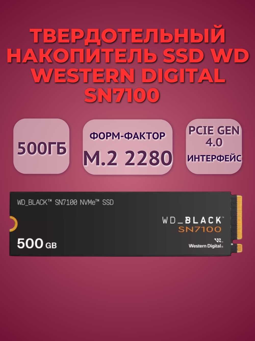 Твердотельный накопитель SSD WD Western Digital SN7100 500 гб, чёрный WDS500G4X0E