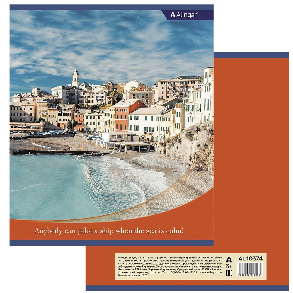 Тетрадь 48л., А5, клетка, Alingar "Европейские города", скрепка, мелованный картон (стандарт), блок офсет, 4 дизайна в пленке т/у