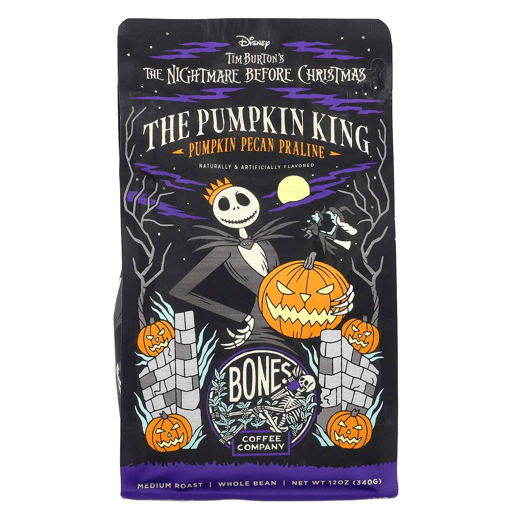 Bones Coffee Company, The Pumpkin King, пралине с тыквой и пеканом, цельная фасоль, средняя обжарка, 340 г (12 унций)