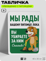 Табличка "Мы рады вашему питомцу, пока вы убираете за ним" на дверь и забор, для двора, дома, подъезда, 40х30 см, Silver Plane x Айдентика Технолоджи
