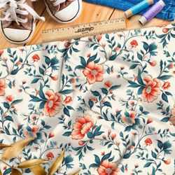 Ткань премиум габардин весенняя цветочная иллюстрация