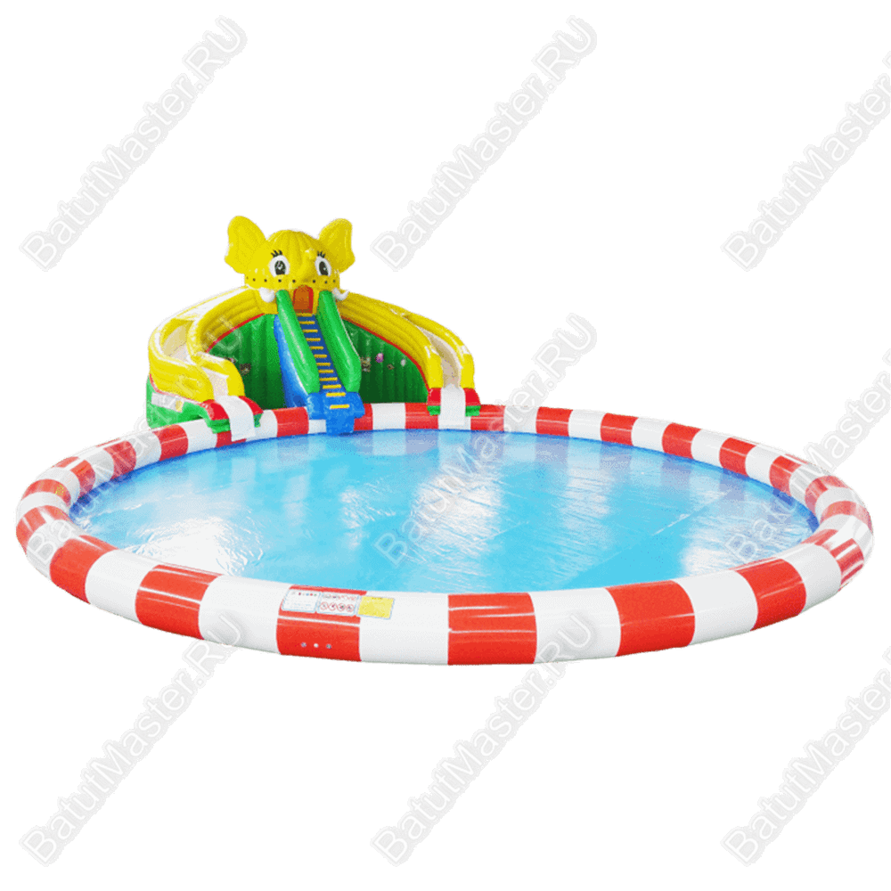 Надувной наземный аквапарк «Морской слон» 19*14*5 м, размер бассейна 14*14*0.8 м