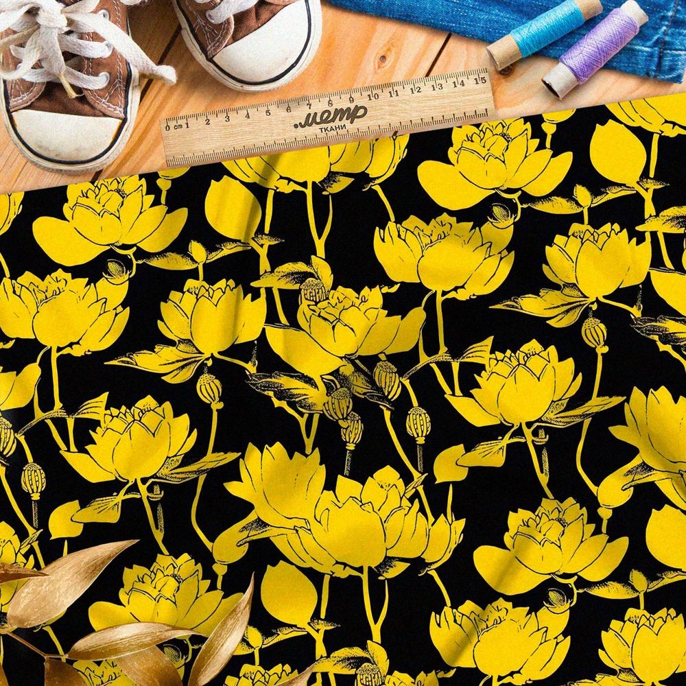 Ткань премиум таффета контрастные цветы