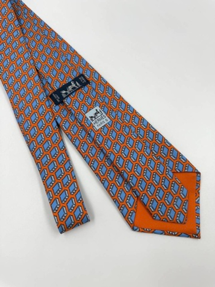 Галстук оранжевый с голубым «Чемоданы» Hermes