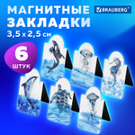 Закладки для книг МАГНИТНЫЕ c высечкой "MARINE LIFE" набор 6 шт. 35х25 мм BRAUBERG (8 штук в упаковке)