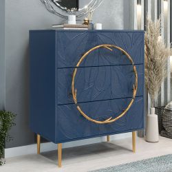 Комод Арт Колор leaves Стайл Голд с 3 ящиками Королевский синий