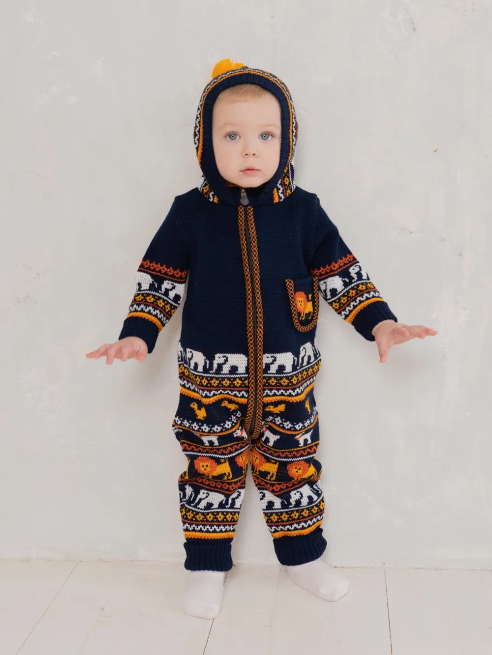 Вязаный комбинезон для новорожденных и малышей на молнии