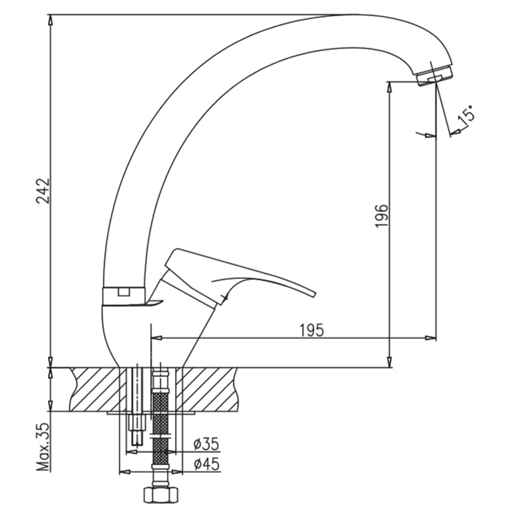 Смеситель для кухни 35к HB4113 HAIBA с/отв п/шпильку боковая