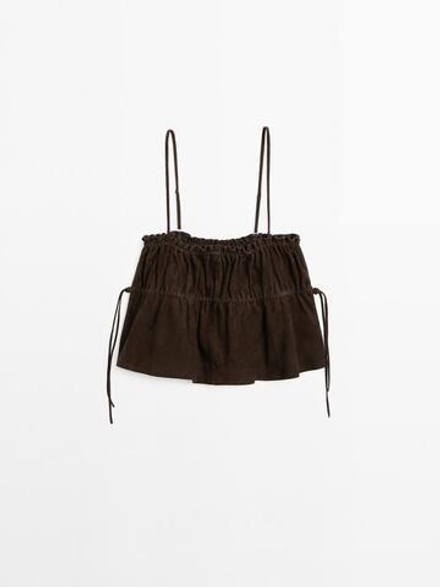 Massimo Dutti Топ из замши со сборкой и бретелями, коричневый