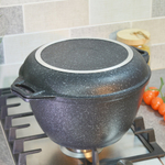 Казан 4л литой с крышкой-сковородой, с антипригарным покрытием "Темный мрамор"