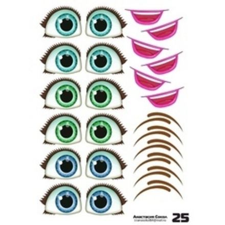 Наклейки "Глаза. Рты №25", 6 компл. на листе