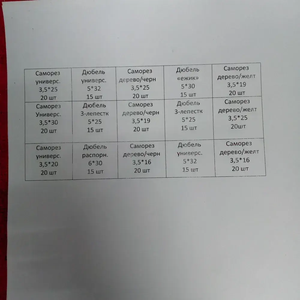 Набор саморезов 3.5 x 16, 19 мм 270 шт. 0.3 кг.
