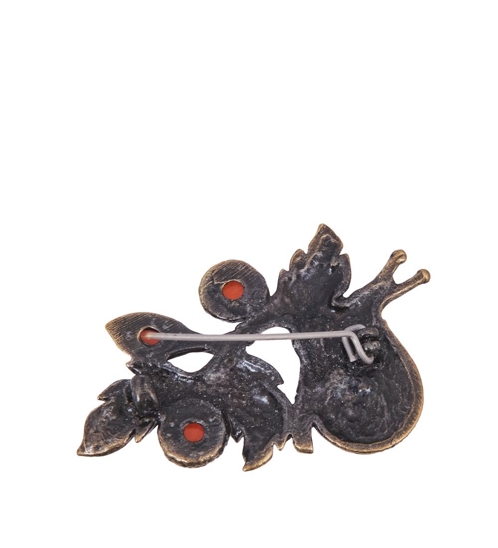 AM-4239 Брошь «Улитка Букетик» (латунь, янтарь)