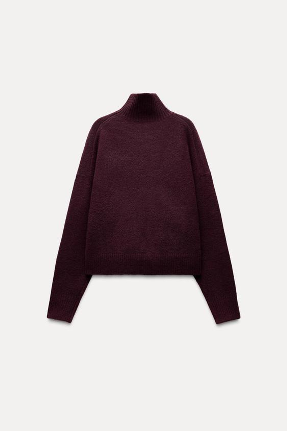 ZARA БАЗОВЫЙ СВИТЕР ИЗ МЯГКОГО ТРИКОТАЖА, ЦВЕТ БУРГУНДСКОГО ВИНА