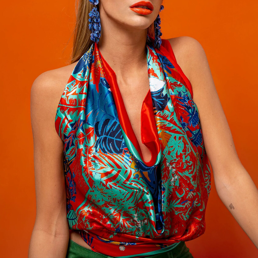 Платок REVE ORANGEПлаток 100% Petrusse 105x105 Оранжевый / Синий / Голубой