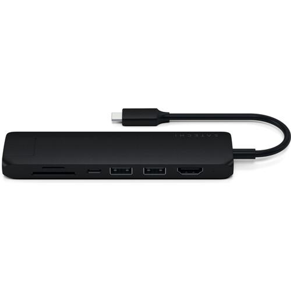 USB-Хаб Satechi Slim Multiport V2 (USB-C) (ST-SCMA2) Подключение: встроенный кабель USB-C. Порты: USB-C (PD 60 Вт), 2 USB-A 3.2 Gen 1, microSD UHS-I, SD UHS-I, HDMI (до 4K 60 Гц)