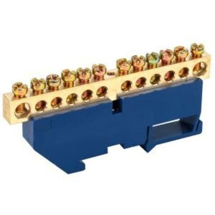 Шина «N» нулевая с синим изолятором на DIN-рейку 8x12мм стойка бол. 12 групп REXANT