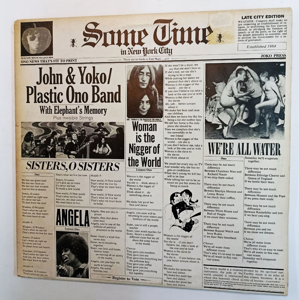 Винтажная виниловая пластинка John Lennon and Yoko Ono Plastic Ono Band With Elephants Memory And Invisible Strings Some Time In New York City (UK 1972)