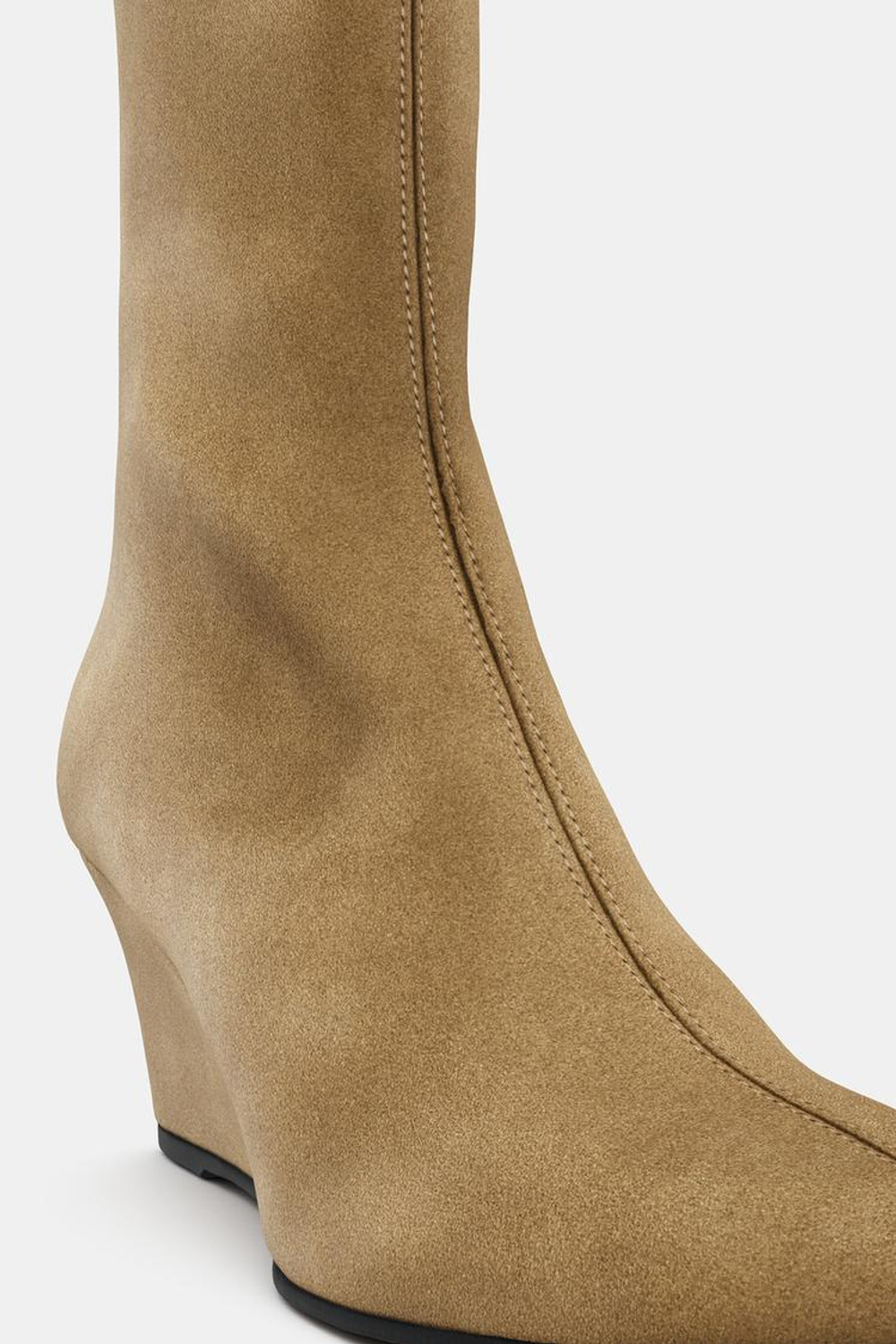 ZARA ЗАМШЕВЫЕ БОТИЛЬОНЫ НА ТАНКЕТКЕ, СЕРО-КОРИЧНЕВЫЙ