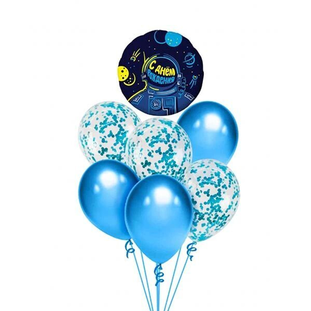 Фонтан из шаров "С днем рождения космос!"