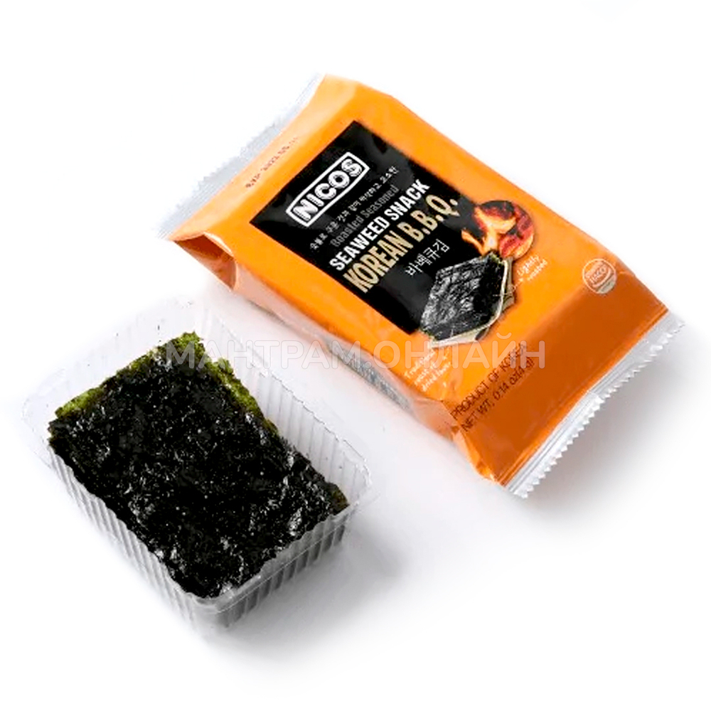 Снек Капуста морская сушеная Nicos Seaweed snack Korean B.B.Q. корейское барбекю 4 г