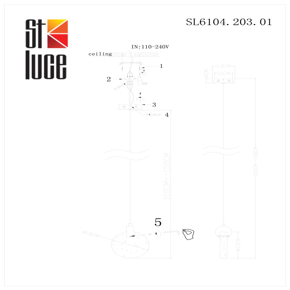 SL6104.203.01 Подвес ST-Luce Золотистый/Прозрачный,С пузырьками воздуха LED 1*3W 3000K