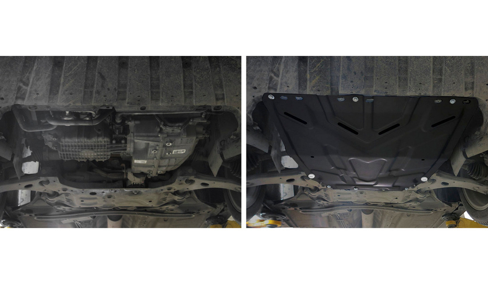 Защита картера и КПП AutoMax для Ford C-Max I (V - 1.6; 1.8; 2.0) 2003-2010/Ford Focus II, III (V - все) 2005-2019/Ford Grand C-Max II (V - 1.6) 2010-2015/Ford Kuga I (V - 2.0D) 2008-2013, сталь 1.4 мм, с крепежом, штампованная, AM.1850.1