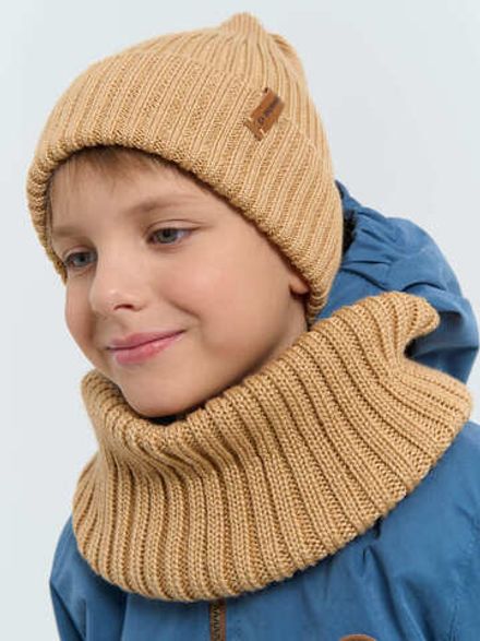 Снуд из смесовой шерсти "Песок" вертикальная вязка