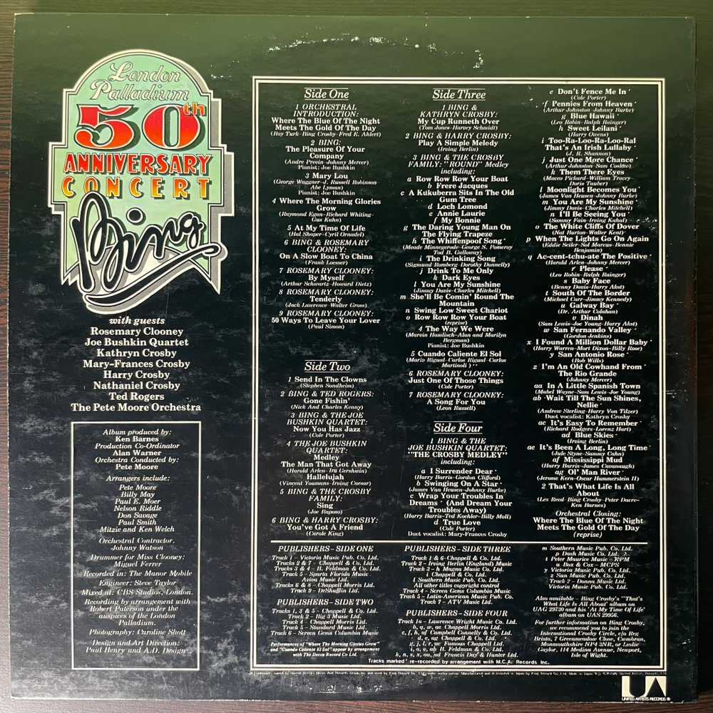 Bing Crosby ‎– Bing Crosby Live - London Palladium 50th Anniversary Concert 2LP (Япония 1977г.)