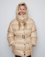 Пуховик со съемным капюшоном из нейлона Монклер бежевый