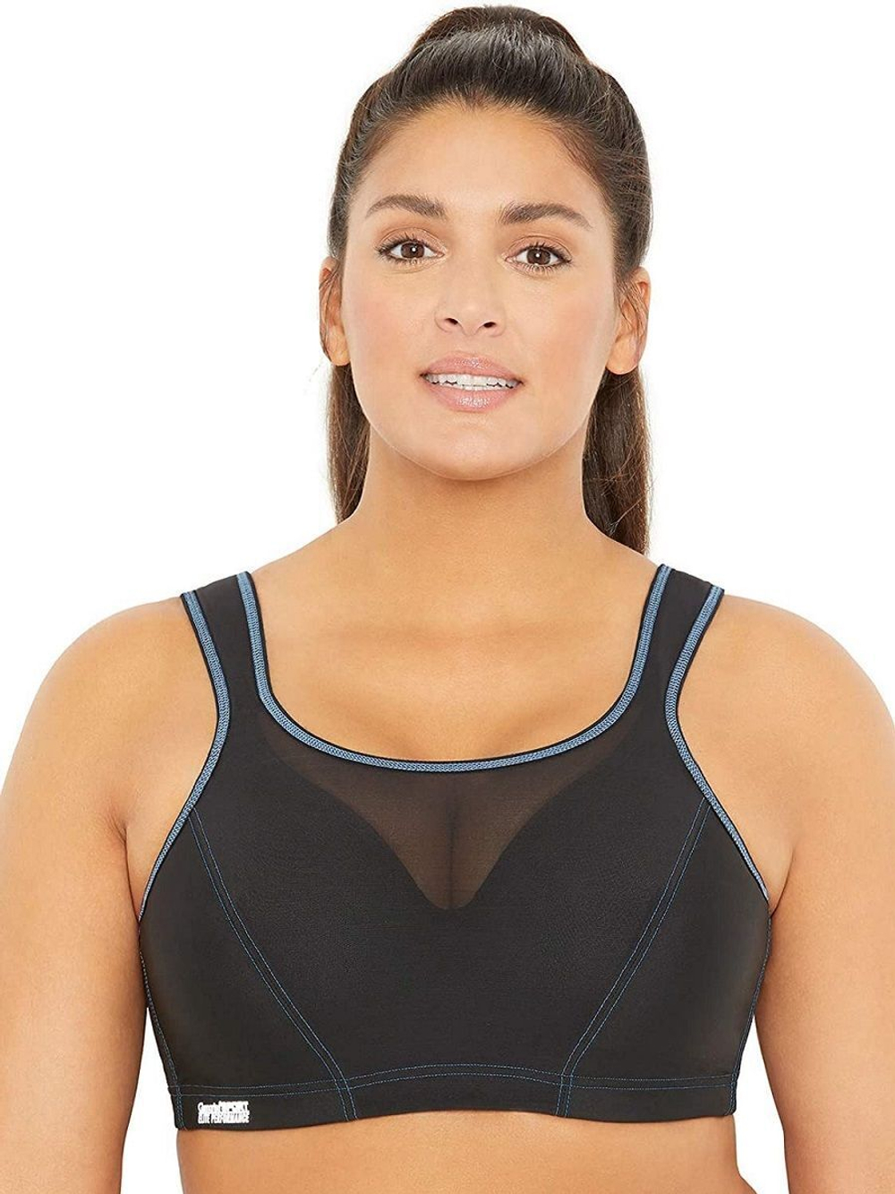 Спортивный бюстгальтер с контролем отскока и мягкой конструкцией каркасов (Размер: 100G) (Цвет: черный)
