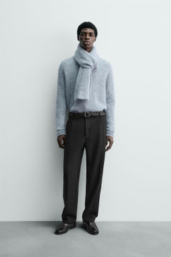 ZARA БРЮКИ ИЗ ФЛАНЕЛИ СО СКЛАДКАМИ, ЧЕРНЫЙ