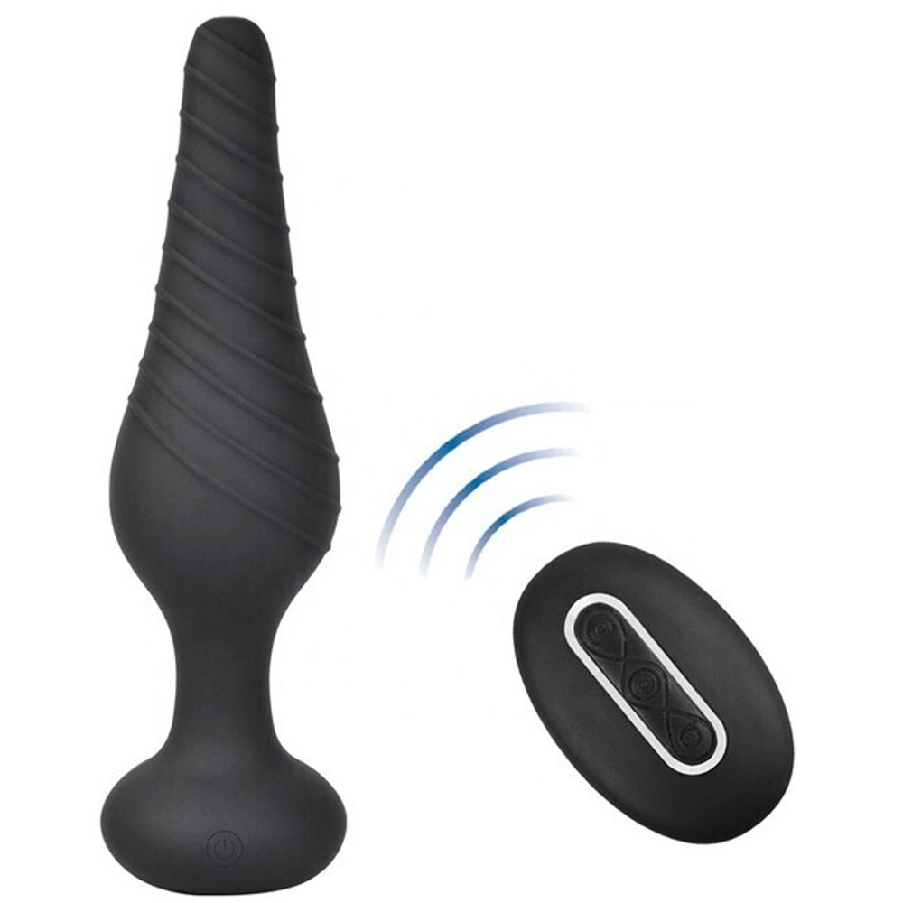 Анальная вибропробка Cob со спиралевидным рельефом с беспроводным пультом (Цвет: черный)