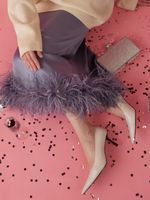 ЮБКА САТИНОВАЯ С ПЕРЬЯМИ GREY