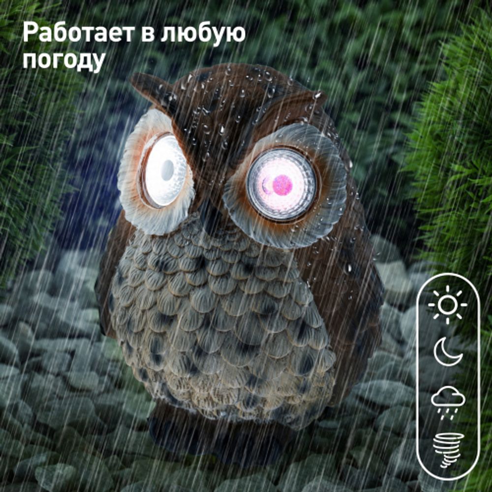 ERAFYS01-10 ЭРА Садовый светильник Сова рыжая на солнечной батарее, полистоун, 19 см | Садовые декоративные светильники