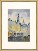 Картина авторская акварельная в паспарту 21х30 см на стену для интерьера "Дождь в Амстердаме"