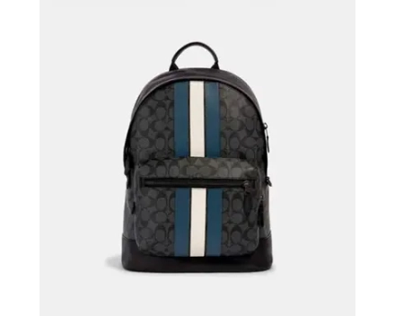 Рюкзак Coach West Backpack In Signature Canvas With Varsity Stripe - Gunmetal/Charcoal/Denim/Chalk 3001