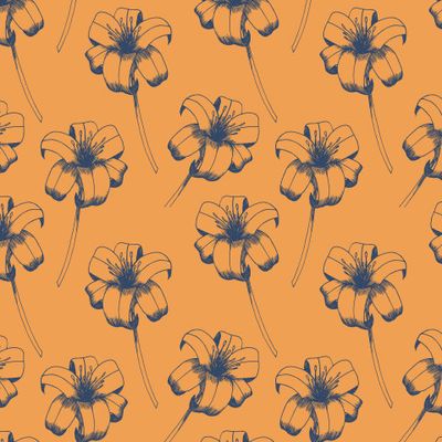 Синяя лилия на оранжевом фоне.